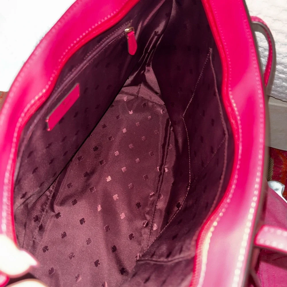Kate Spade Pink Leather Tote Vibrant Structured Design - Picture 3 of 3